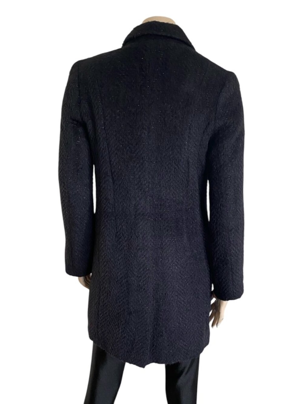 DIA Luxury Suri Alpaca Wool Shimmer Mid Length Coat Jacket Charcoal Black Small - Picture 2 of 13
